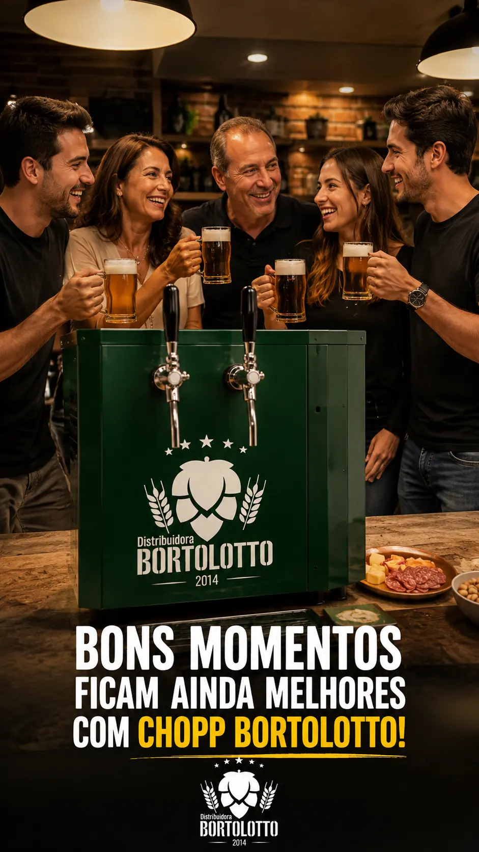 Amigos brindando com chopp Bortolotto