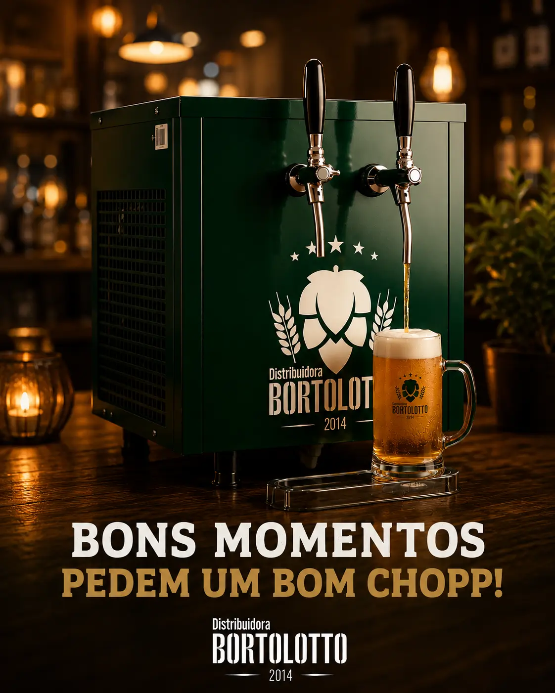 Chopeira profissional Bortolotto servindo chopp gelado